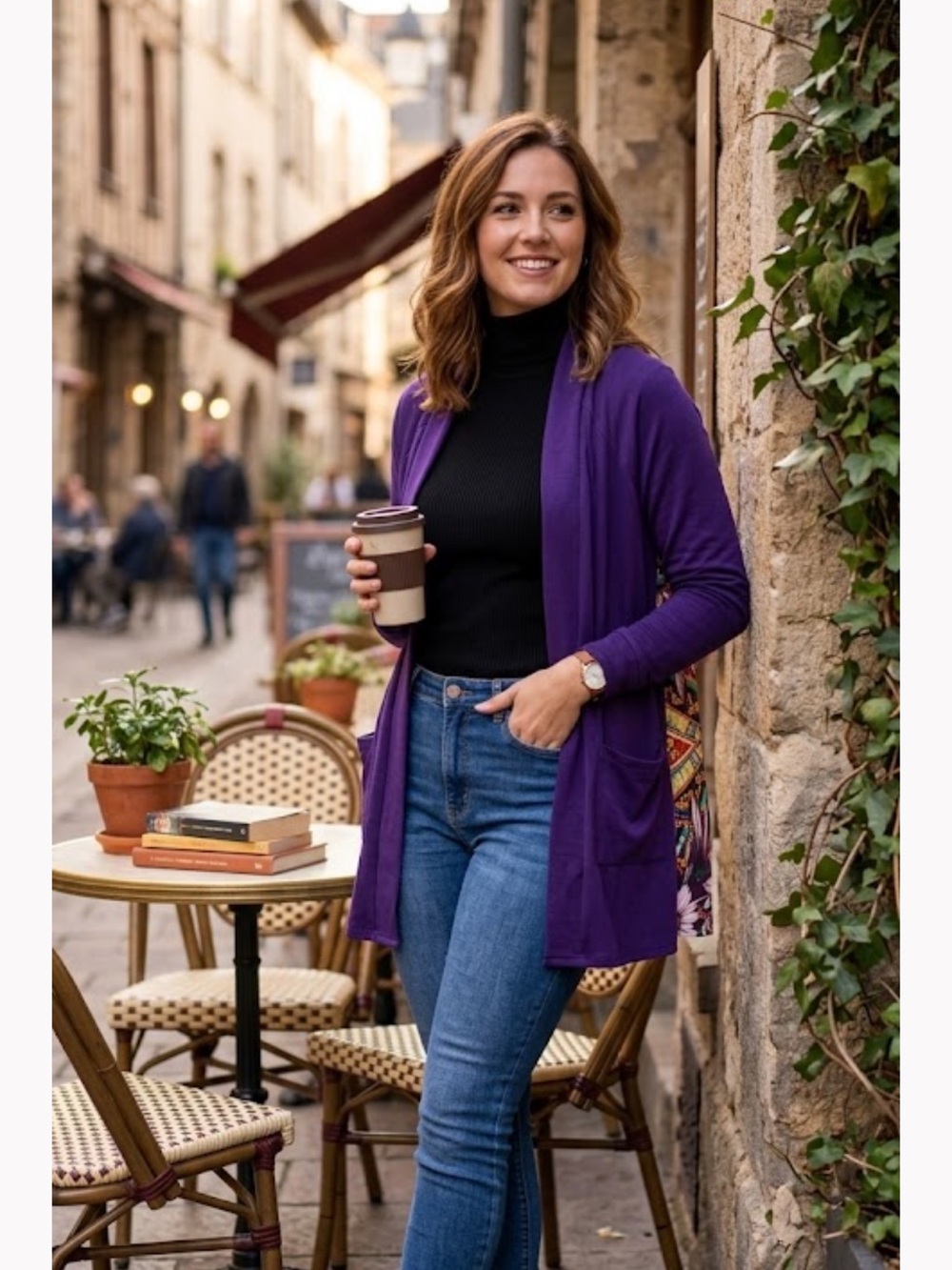 Attitudes by Renee Purple Open-Front Cardigan beautiful back med ptp 23
